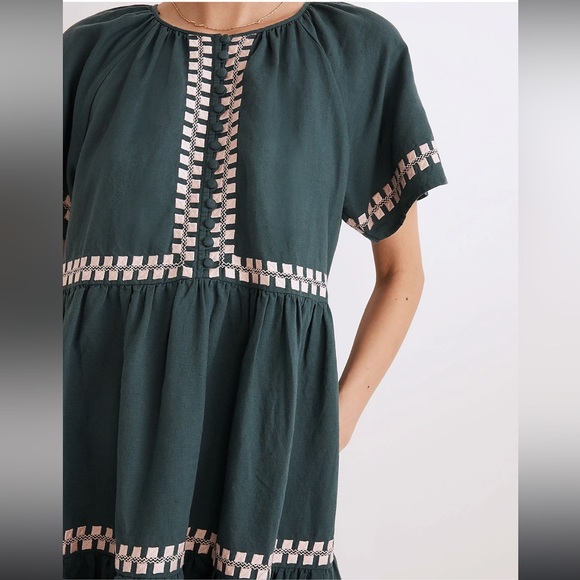 Embroidered Linen-Blend Flutter-Sleeve Mini Dress - Picture 8 of 9